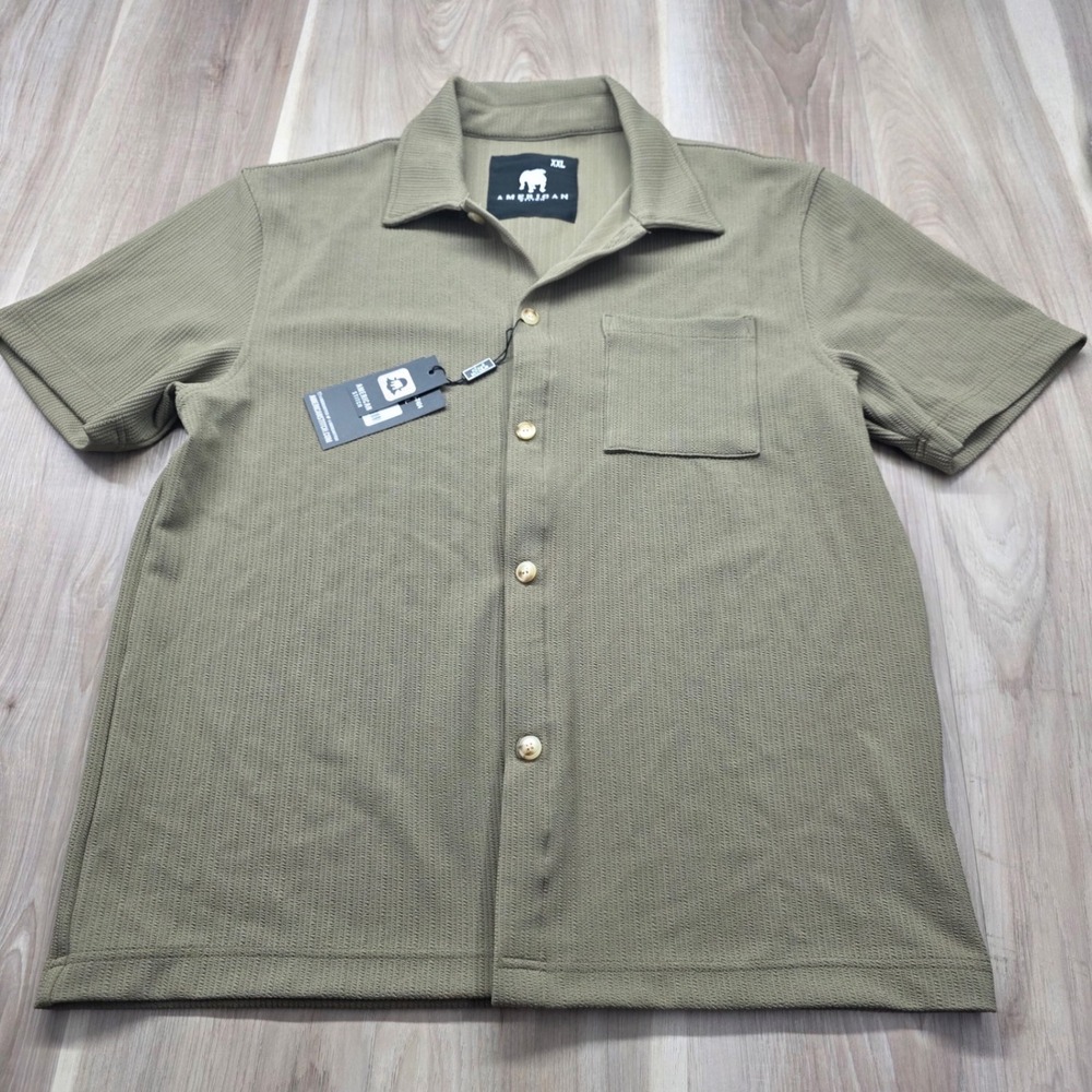American Stitch Shirt Mens‎ XXL Olive Green Textured Ribbed Knit Button Down New